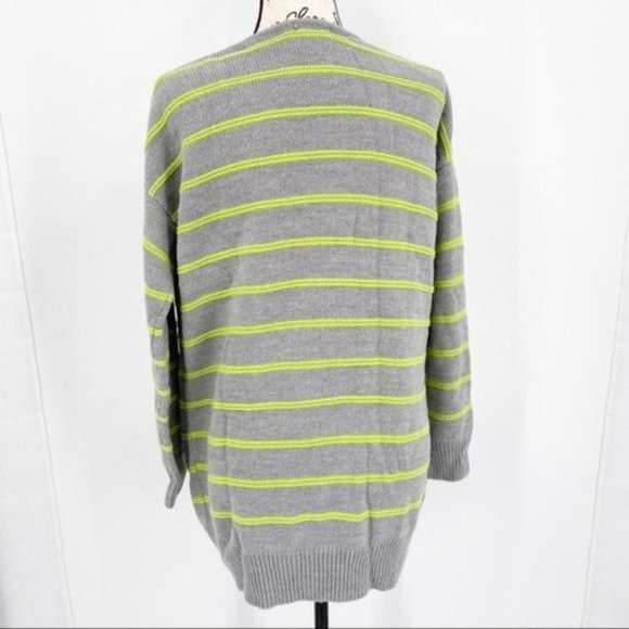 LUSH Button Front Gray & Lime Green Striped Cardigan Sweater with Pocket Small - Picture 7 of 8